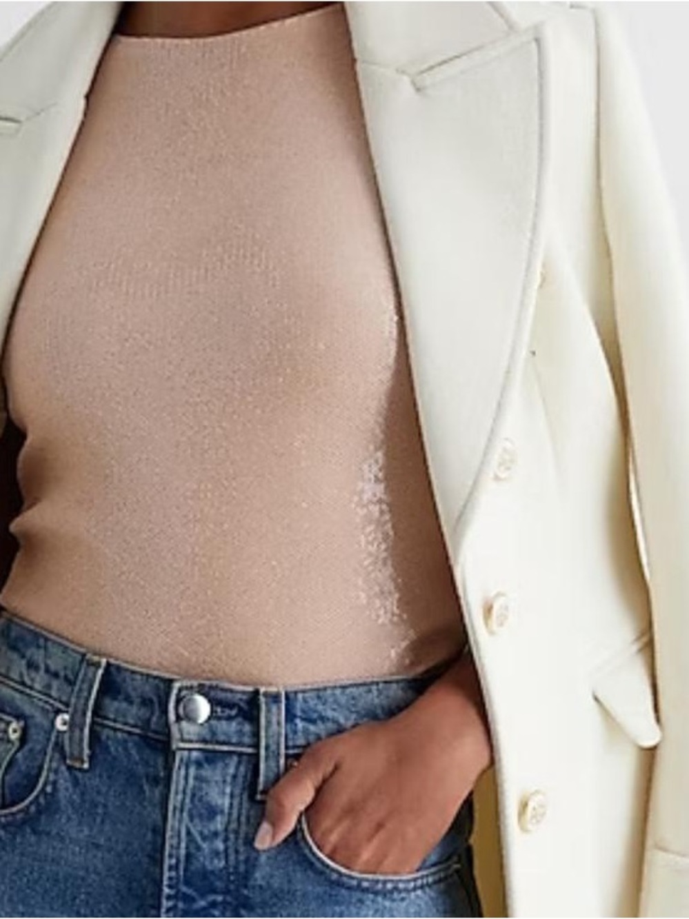 Express Body Contour Sequin Crew Neck Bodysuit,